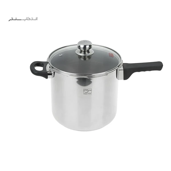 زودپز پارس استیل مدل کف سه لایه 7 لیتری با درب پیرکس و سبد بخارپز