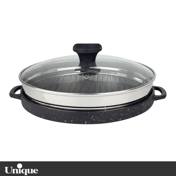 تابه گریل 28 سانتی یونیک مدل UN-6003 چدن گرد بزرگ بدون چوب 2025-08-30T07:57:55+00:00