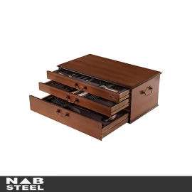 سرویس قاشق و چنگال ناب استیل 116 پارچه مدل فلورانس برنزی PVD جعبه چوبی