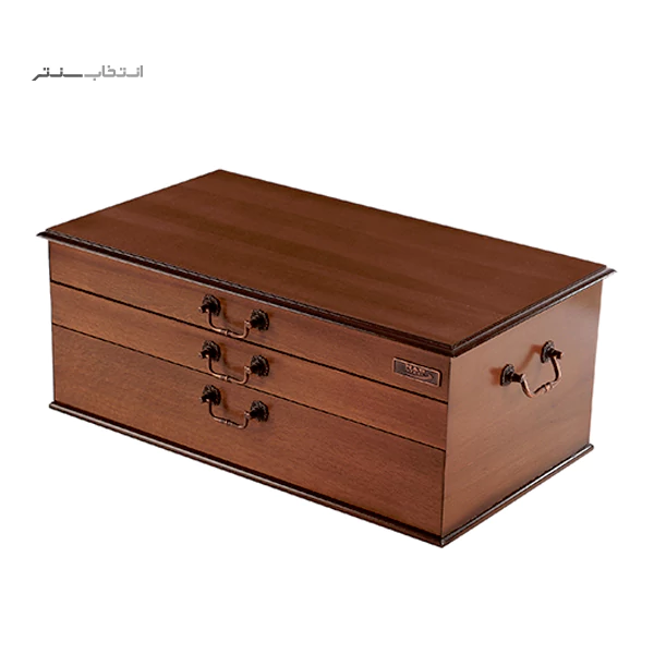 سرویس قاشق و چنگال ناب استیل 116 پارچه مدل فلورانس استیل مات جعبه چوبی