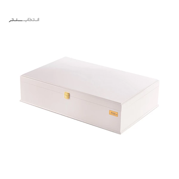 سرویس قاشق و چنگال ناب استیل 86 پارچه مدل فلورانس برنزی PVD جعبه چوبی سفید